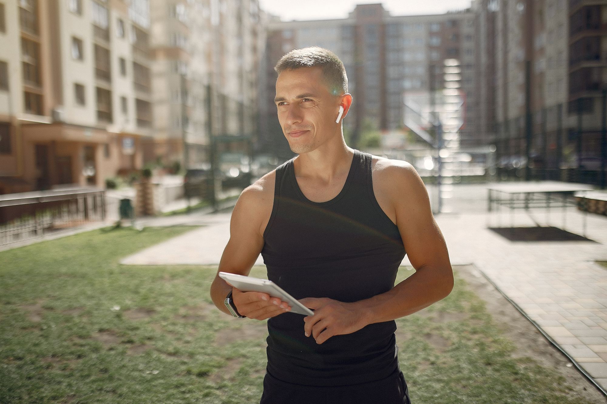 Active man in his fifties stretching outdoors
